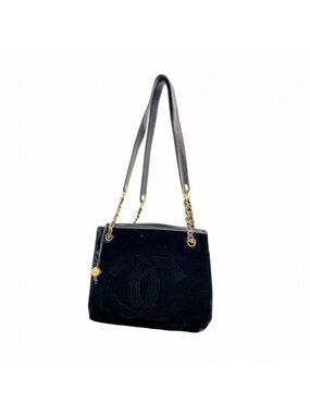 Chanel Shoulder Bag Velour Black Gold